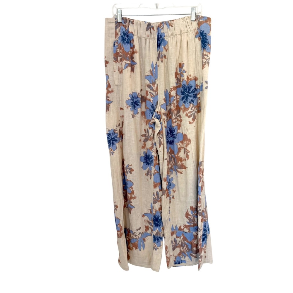 Free People Day's End Linen Floral Pull On Wide Leg Pants Size Large - Picture 3 of 7